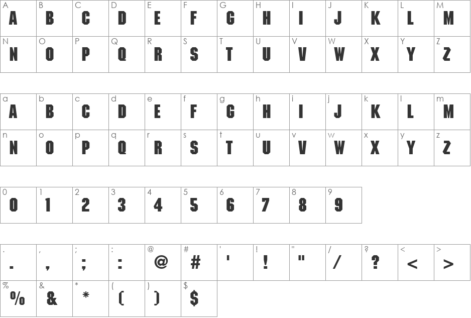 ITC Machine Std font character map preview