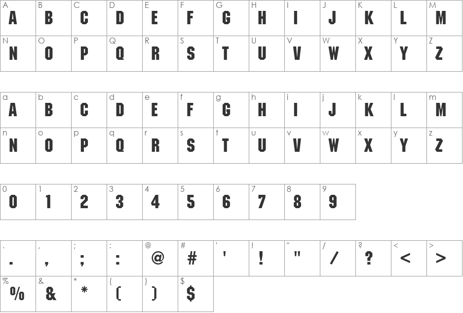 ITC Machine Std font character map preview