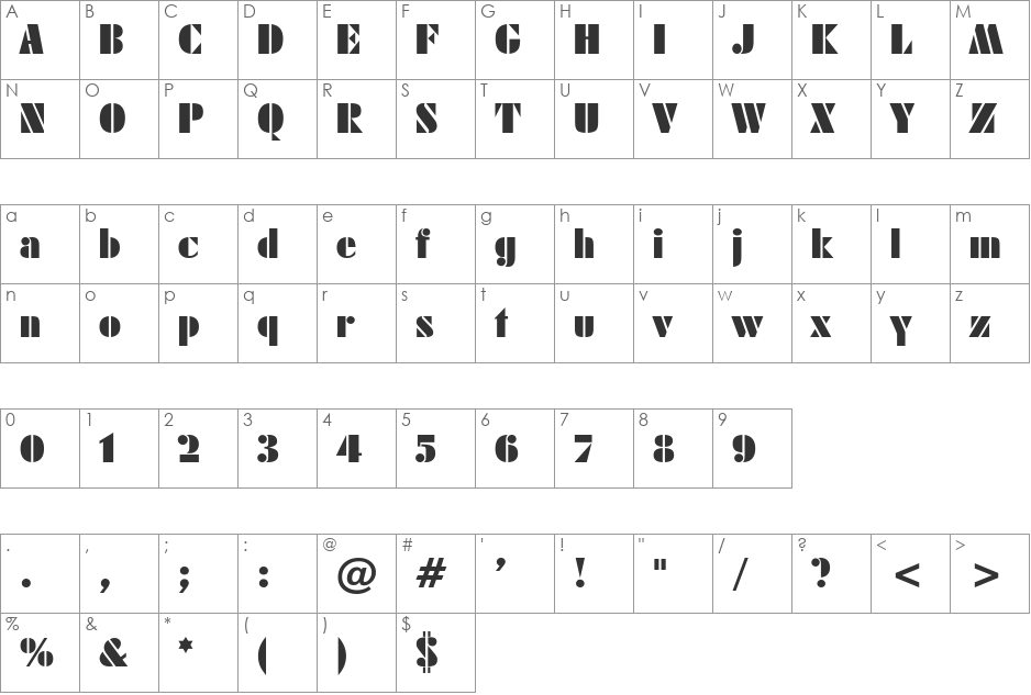 ArmyBlack font character map preview