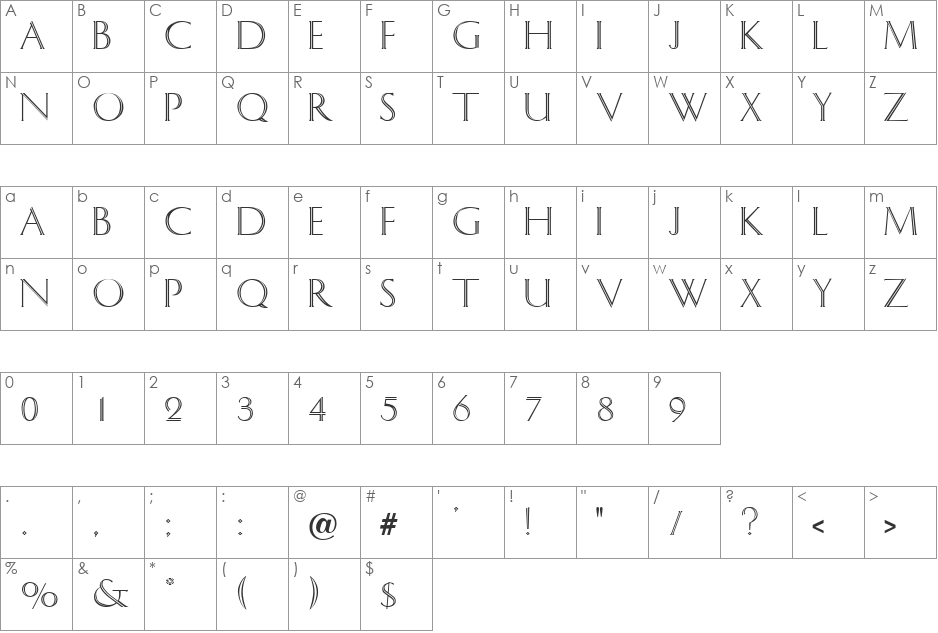 Ithaka font character map preview