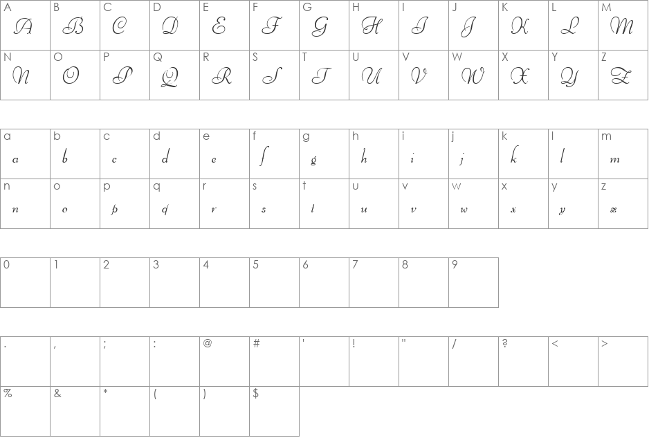 Ithuriel Demo font character map preview