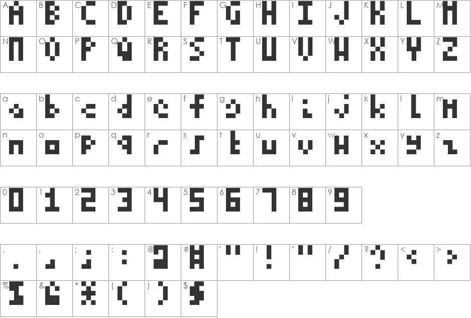 itty font character map preview