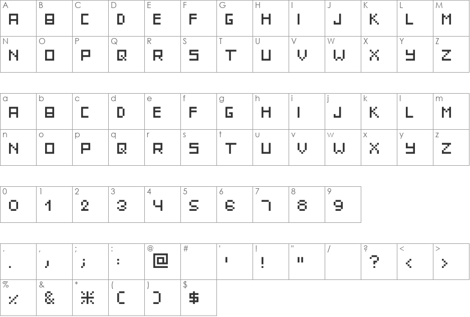 IttyBittyPixel font character map preview