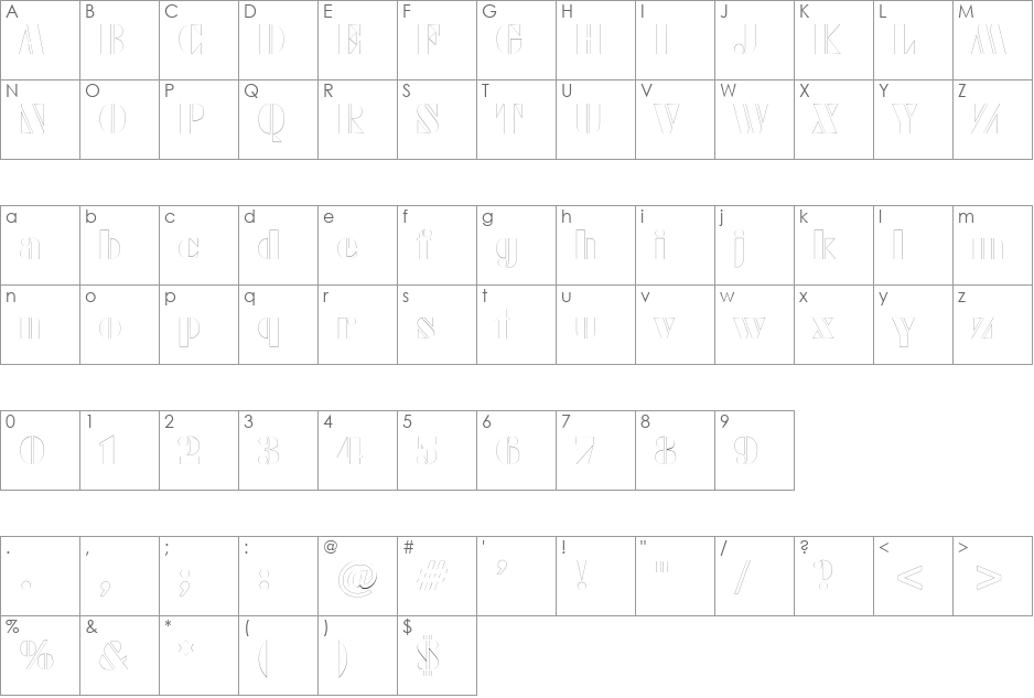 ArmyBlackOutline-Plain font character map preview
