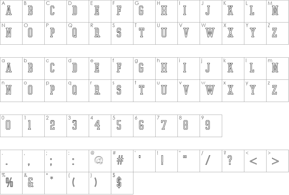 Ivy League Open font character map preview