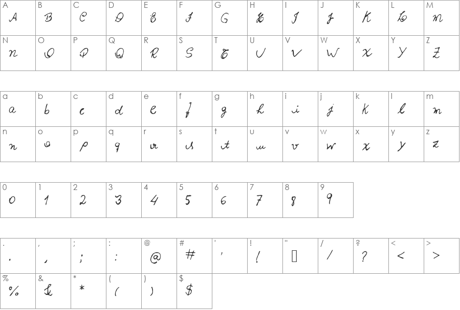 Izabela font character map preview