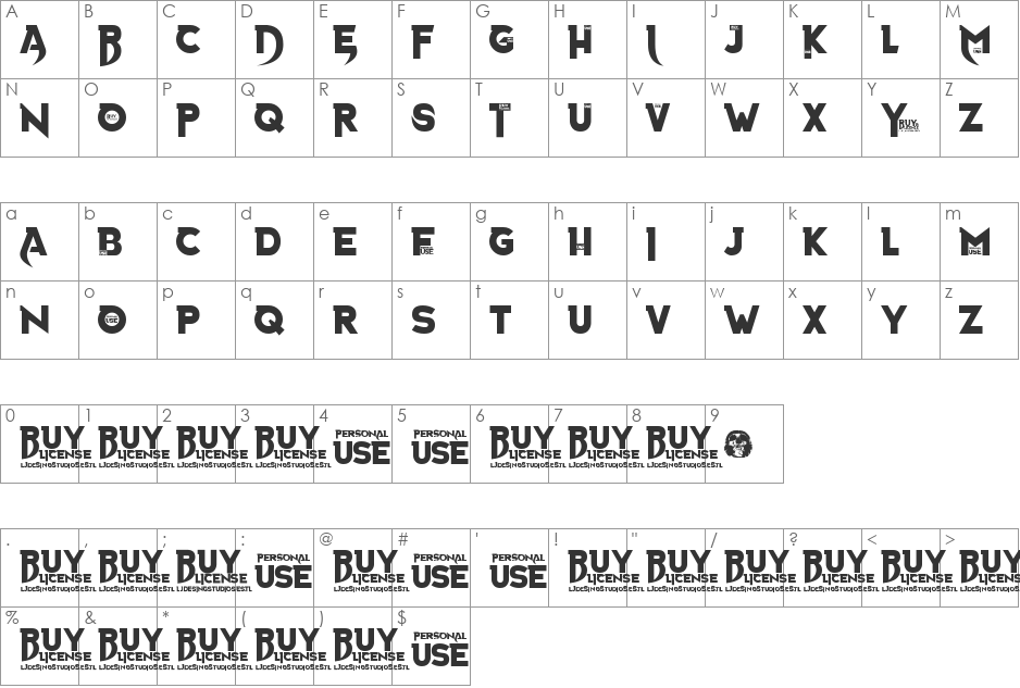 Izquierda font character map preview