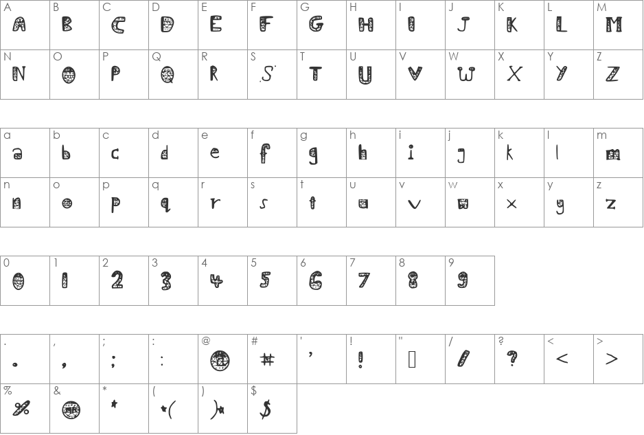 I_like_food font character map preview
