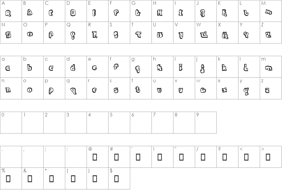 Jab font character map preview