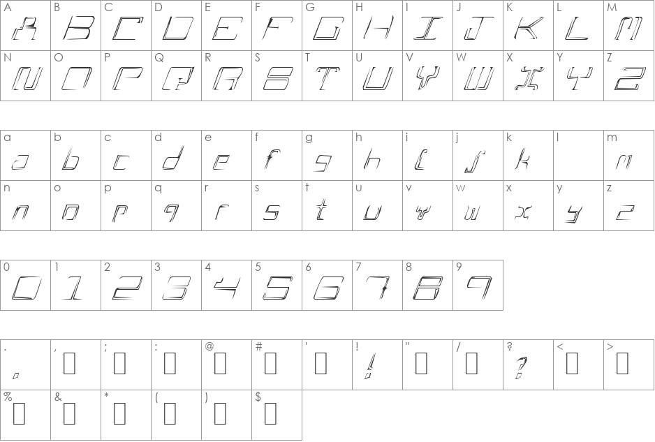 A Scratch font character map preview