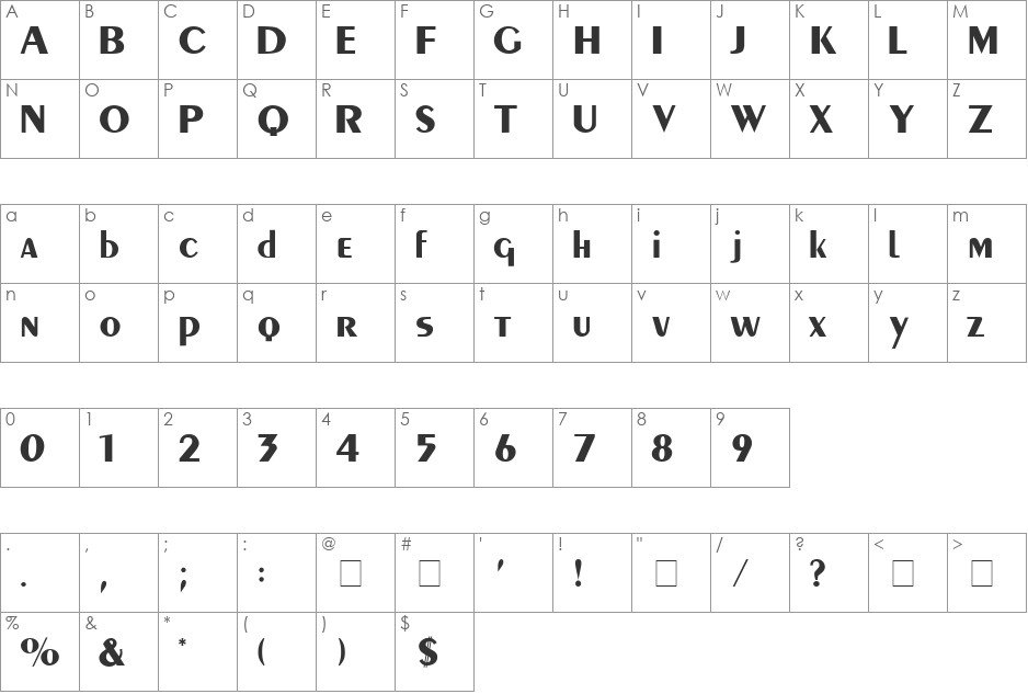 Jabot Display SSi font character map preview