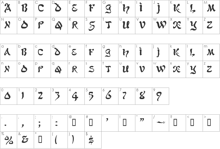 JacamarSSK font character map preview