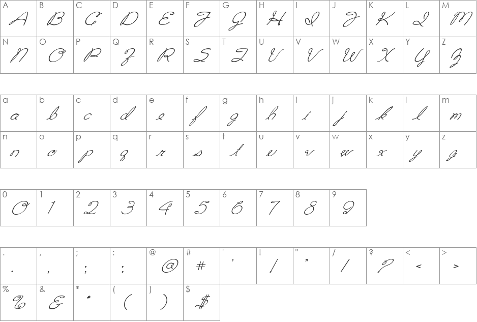 Jacinda font character map preview