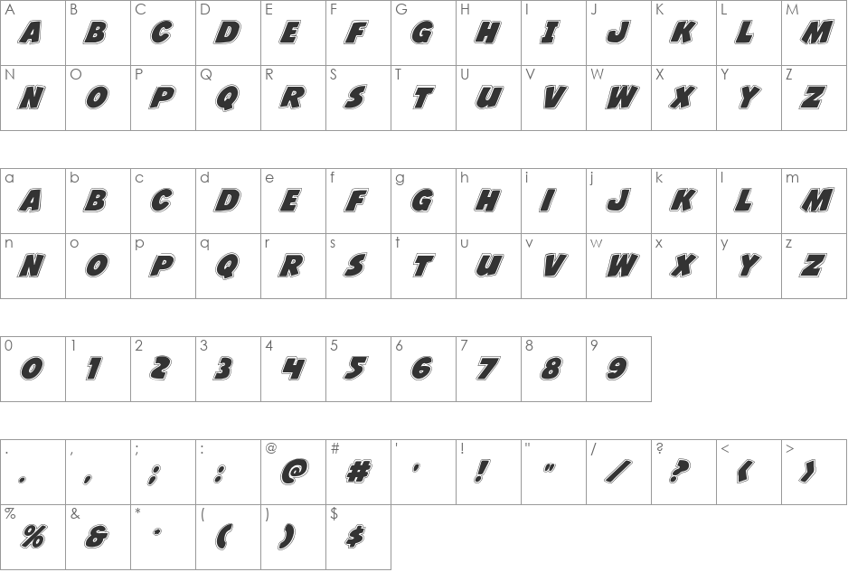 Jack's Candlestick Academy font character map preview