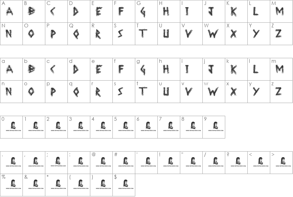 Jacked font character map preview