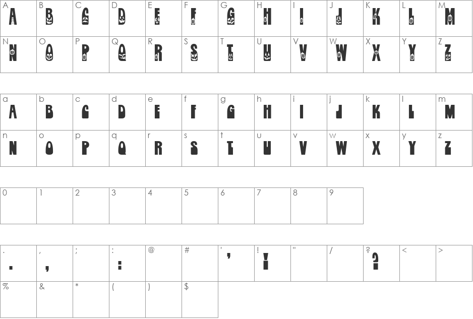 Jackie O'Lantern font character map preview