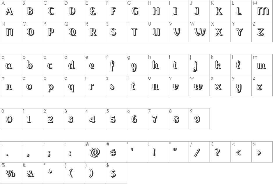 JackieBlock font character map preview