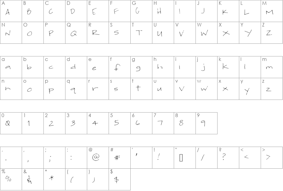 jackishandwriting font character map preview