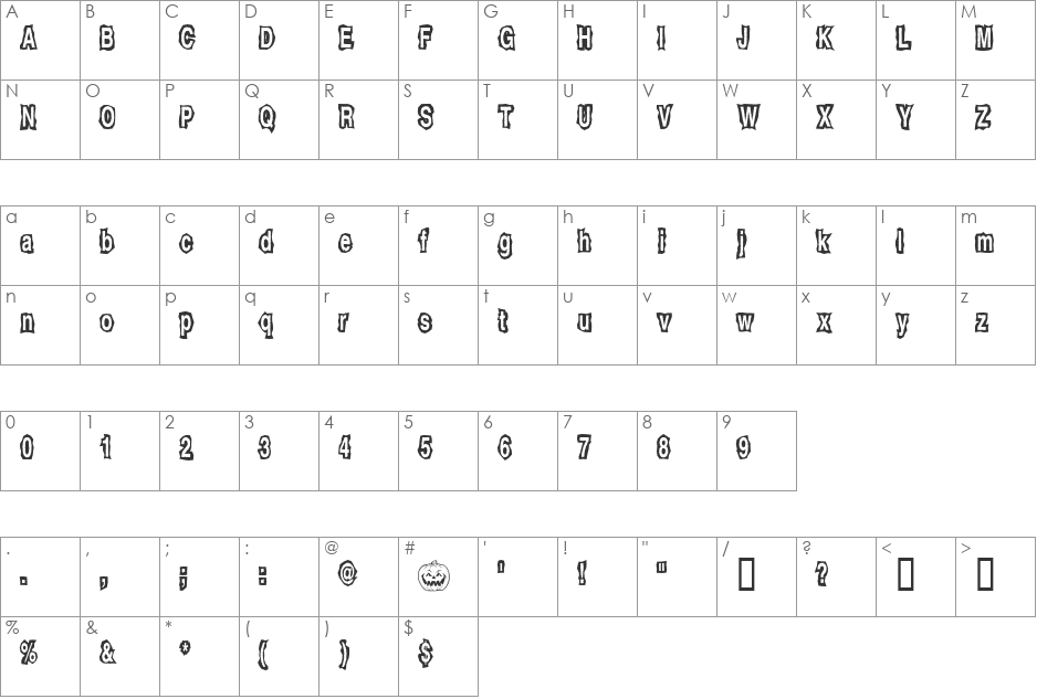 JackOLantern font character map preview