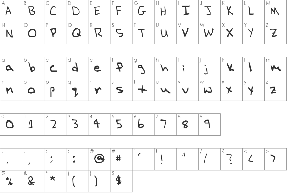 Jacks Handwriting font character map preview