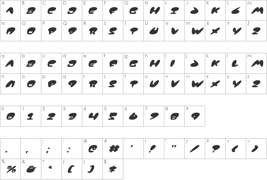 Jackson Italic font character map preview