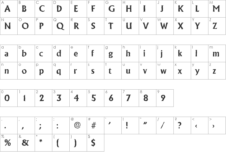 JacobBeckerAntique font character map preview