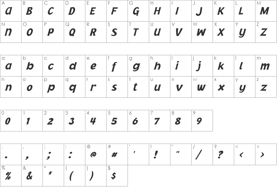 JacobyICG font character map preview