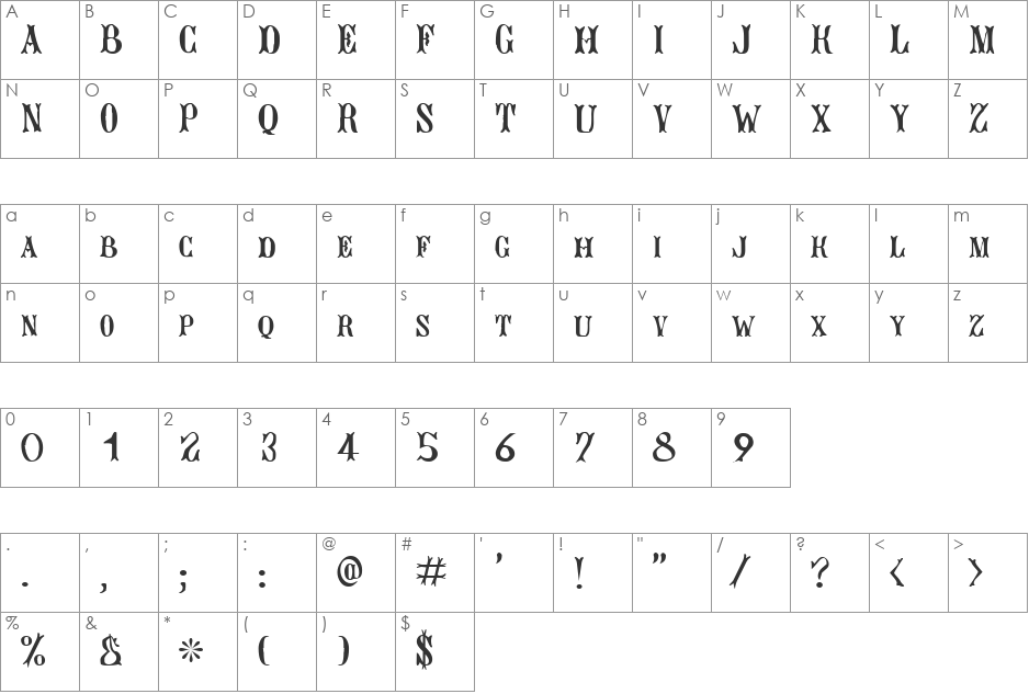 JacquesRoughcut font character map preview