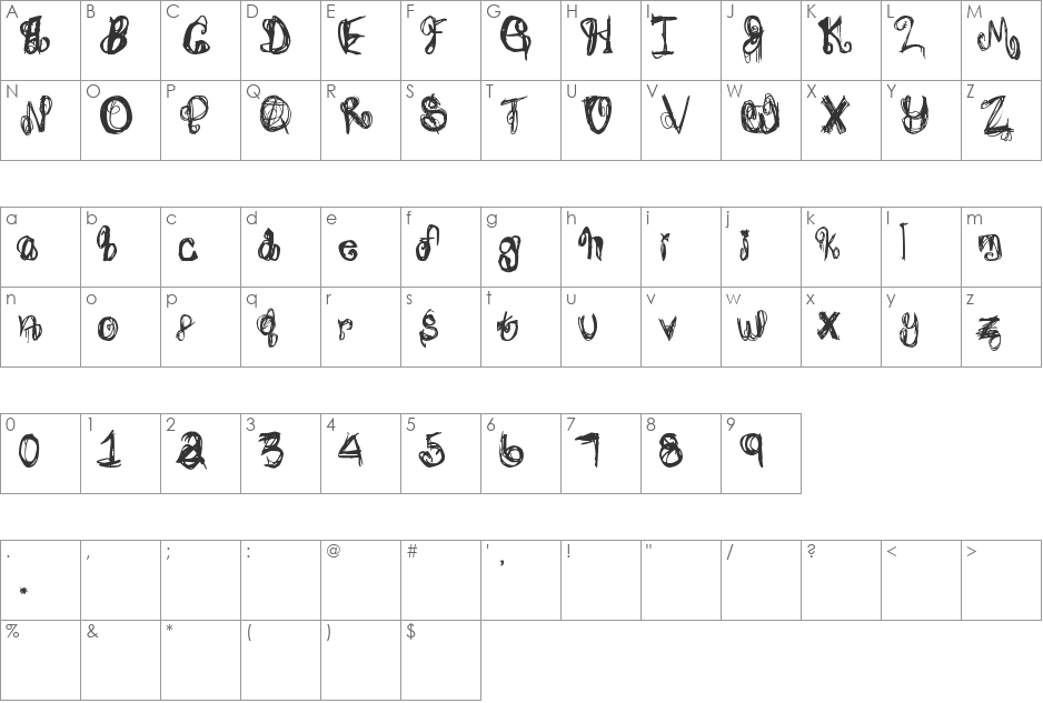 Jade's Psychosis font character map preview