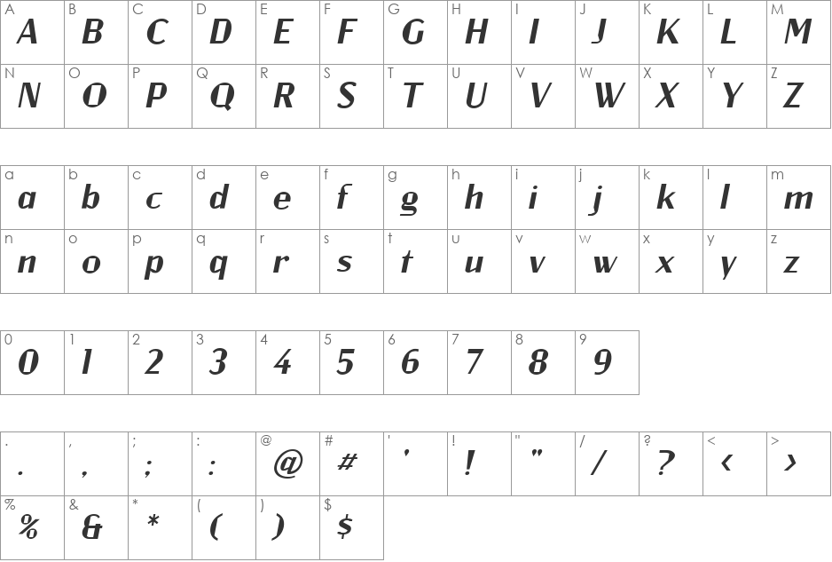 Jagz font character map preview