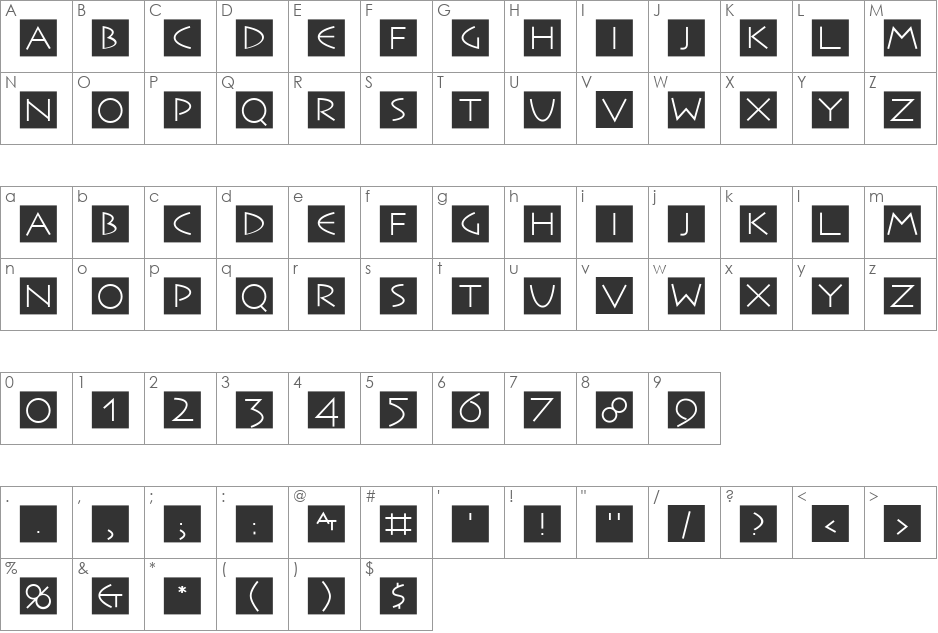 JahnsCaps font character map preview