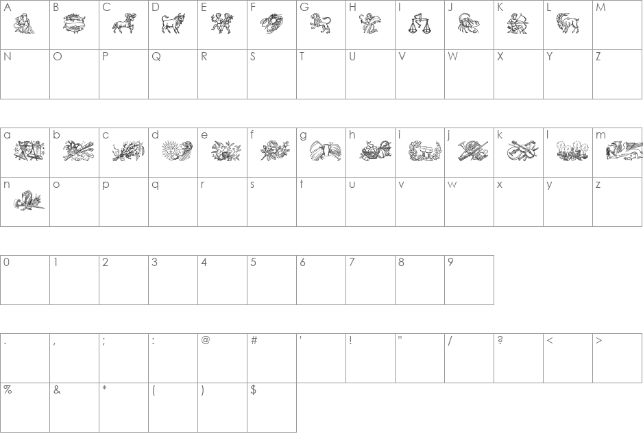 Jahreskreis font character map preview