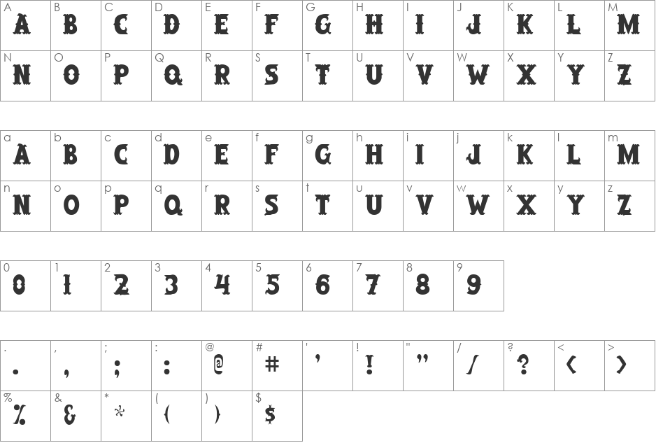 Jailhouse font character map preview