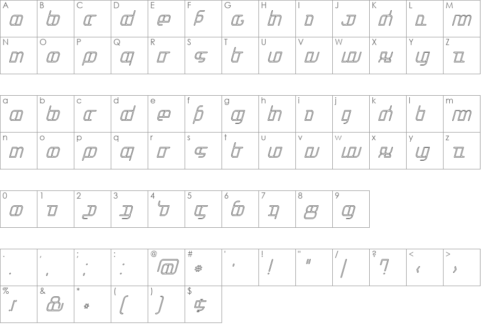 Jakone font character map preview