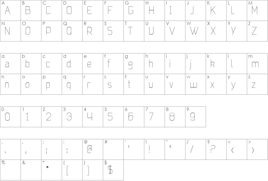 Jalane_light font character map preview