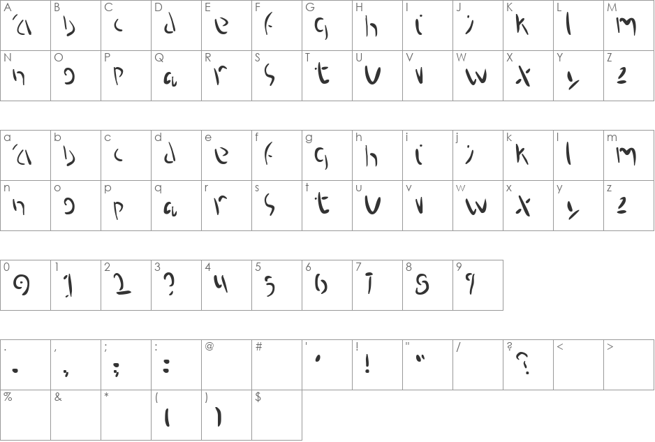 Jam font character map preview