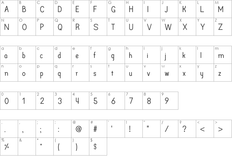 Arpoador font character map preview