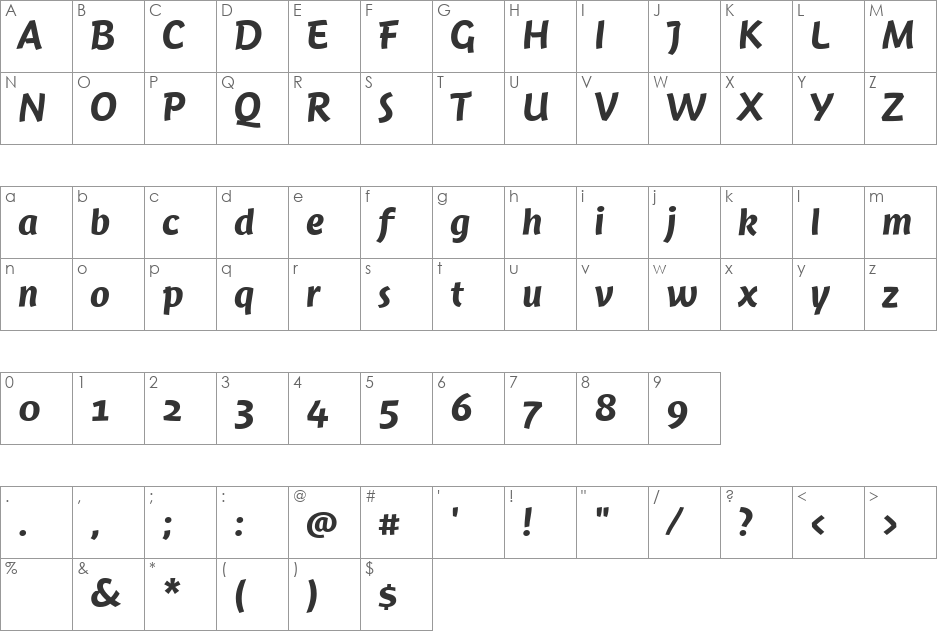 Jambono-Medium font character map preview