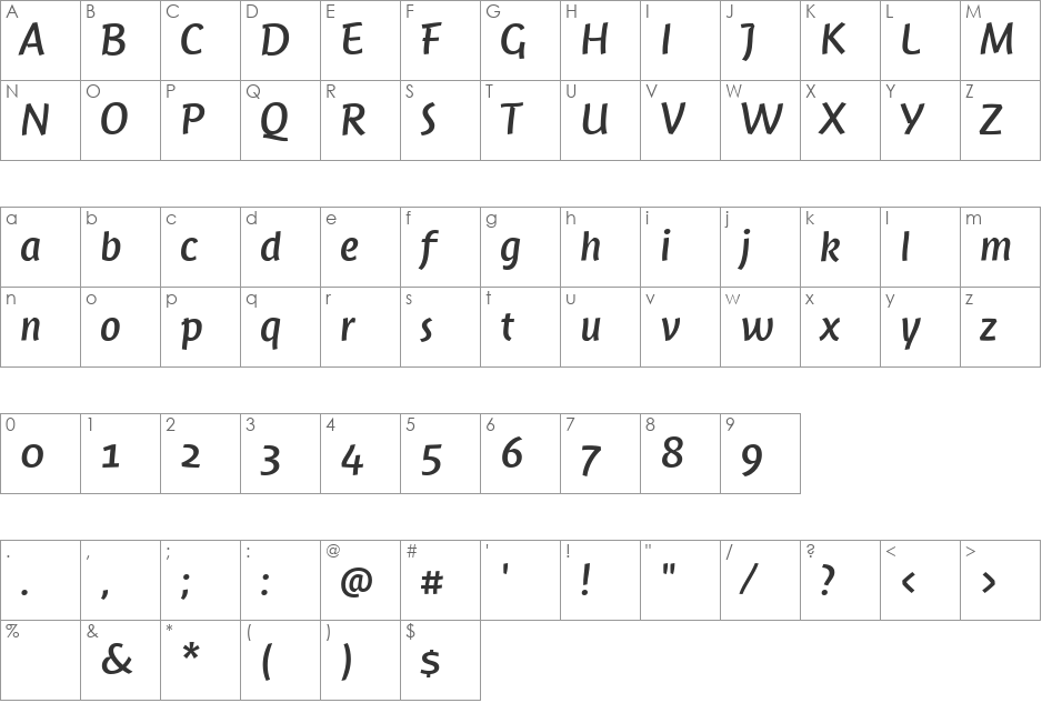Jambono-Regular font character map preview