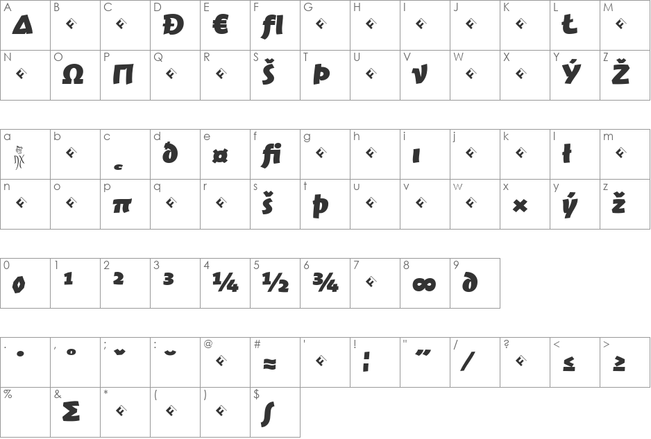 JambonoTF-BlackExpert font character map preview