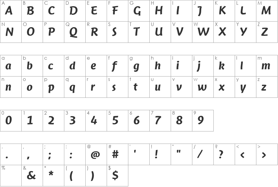JambonoTF-Medium font character map preview