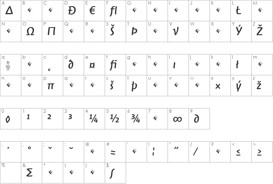 JambonoTF-RegularExpert font character map preview