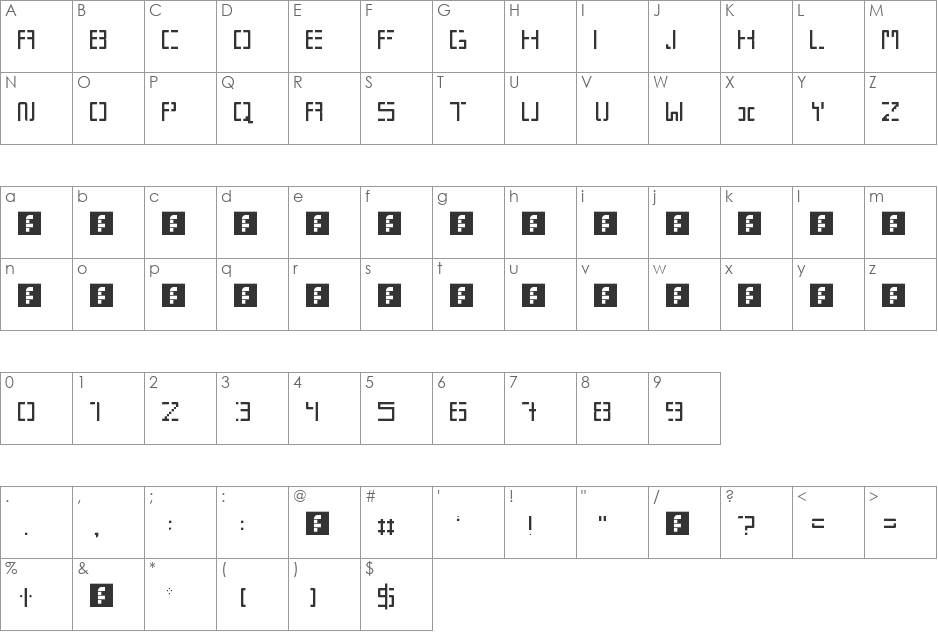 Arqui font character map preview