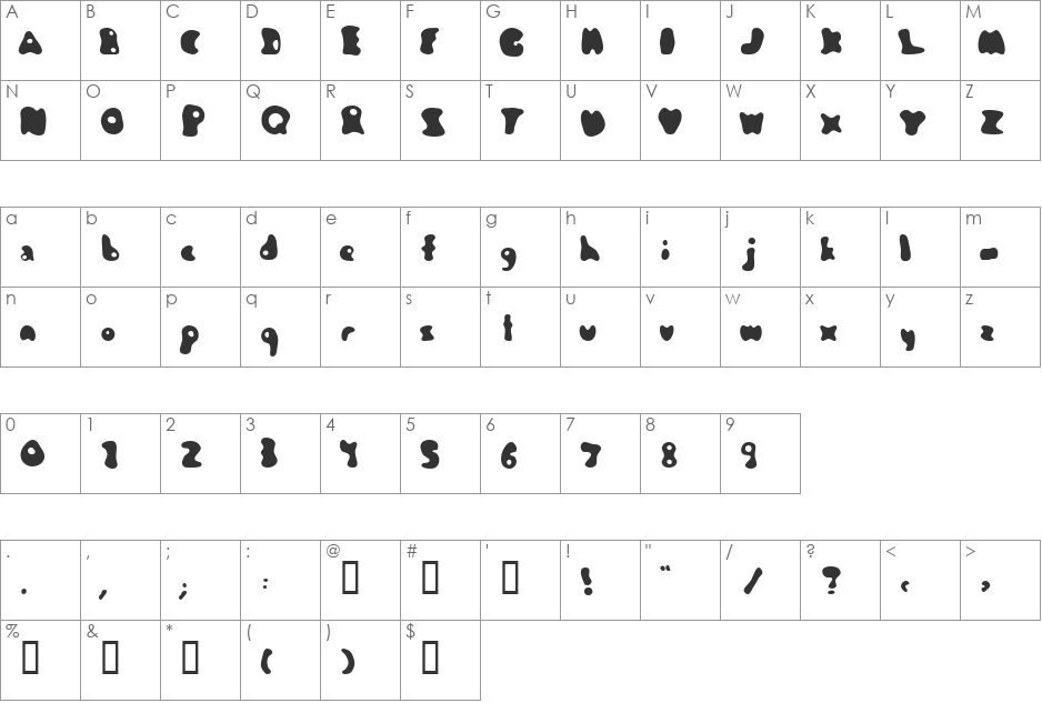 Jambotango font character map preview