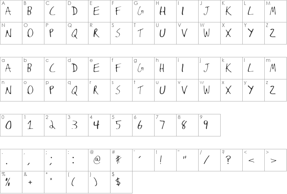 James Fontleroy font character map preview