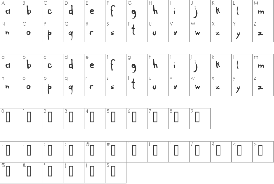 arranha font character map preview