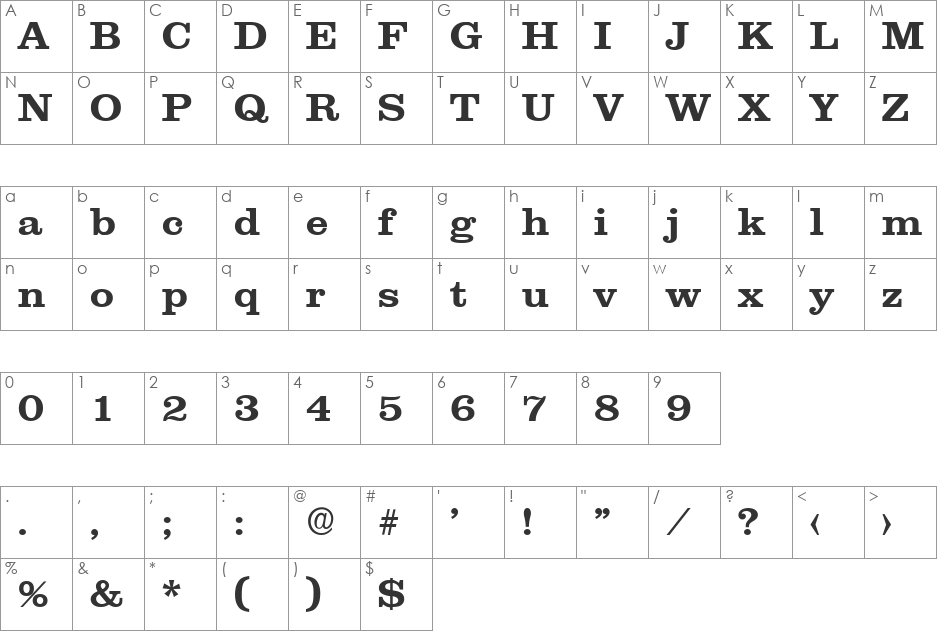 JamesBecker font character map preview