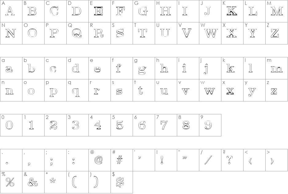 JamesBeckerOutline-Light font character map preview