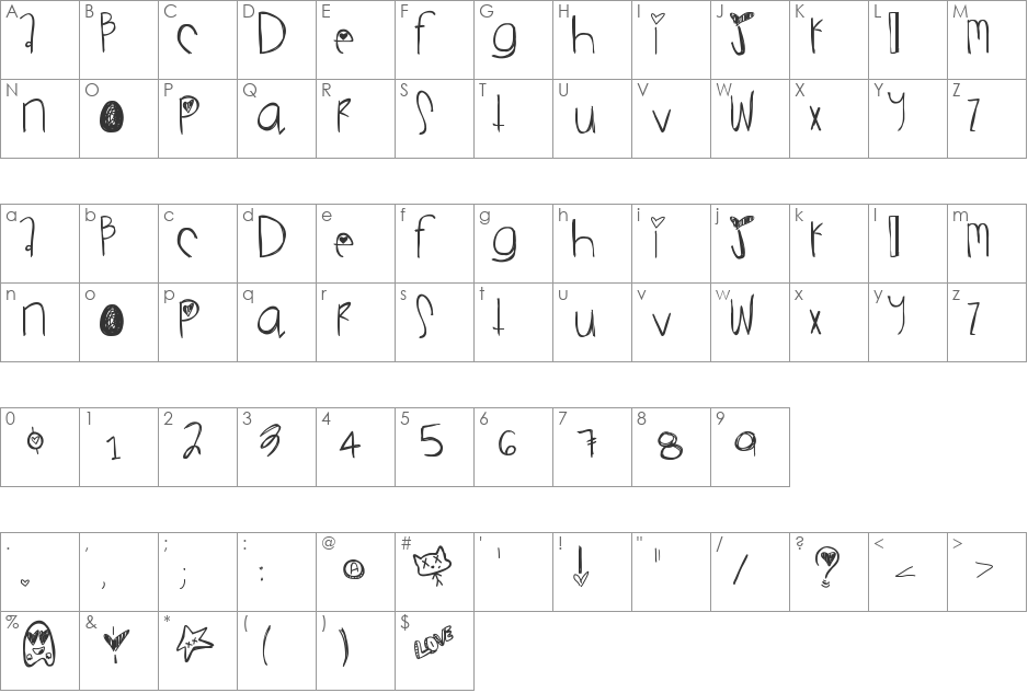 JamminBaby font character map preview
