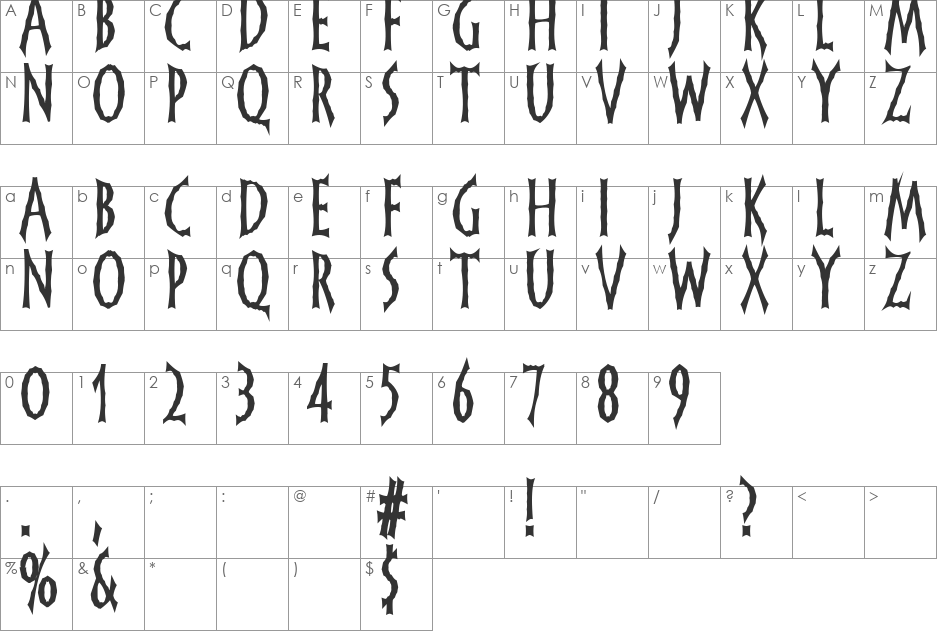 Jammitry font character map preview
